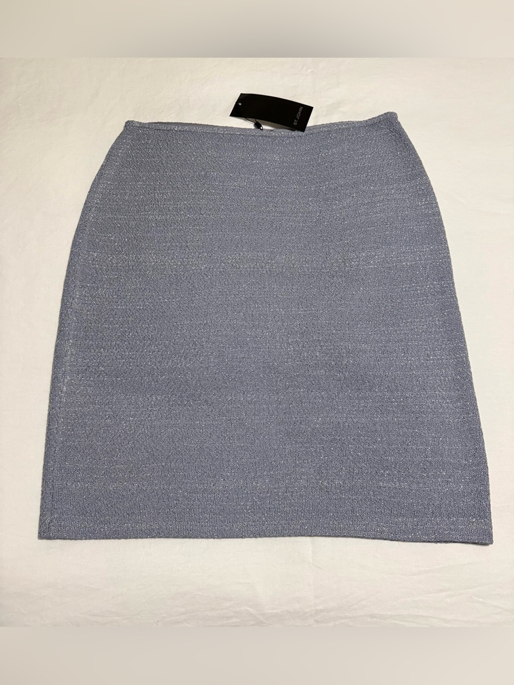 St. John Couture | SZ 12 Blue Gray Thistle Shimmer Pencil A-Line Knit Skirt NWT